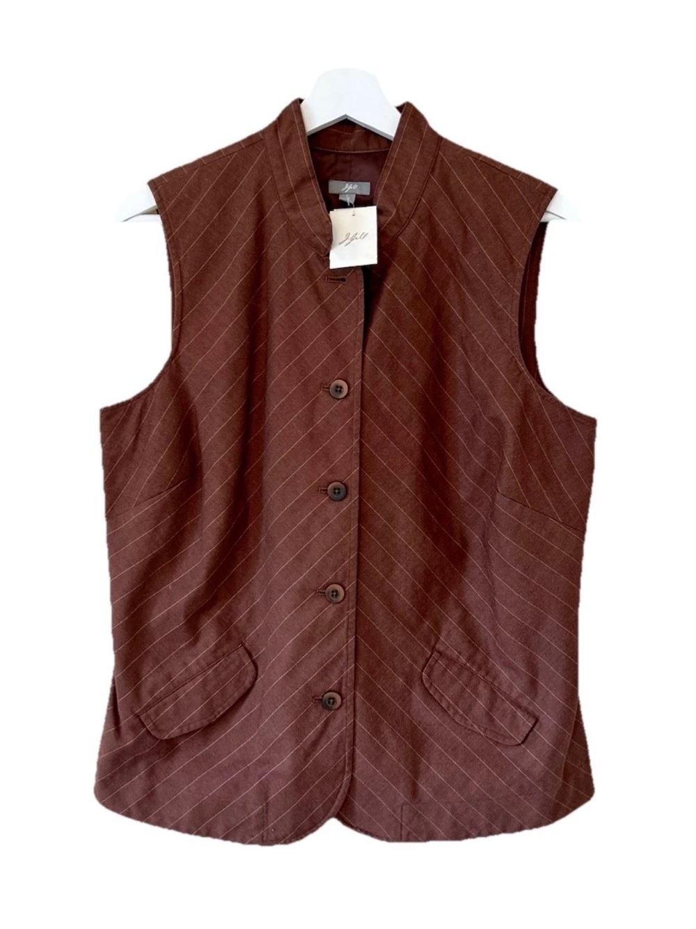 J. Jill Brown Pinstripe Sleeveless Button Front Vest